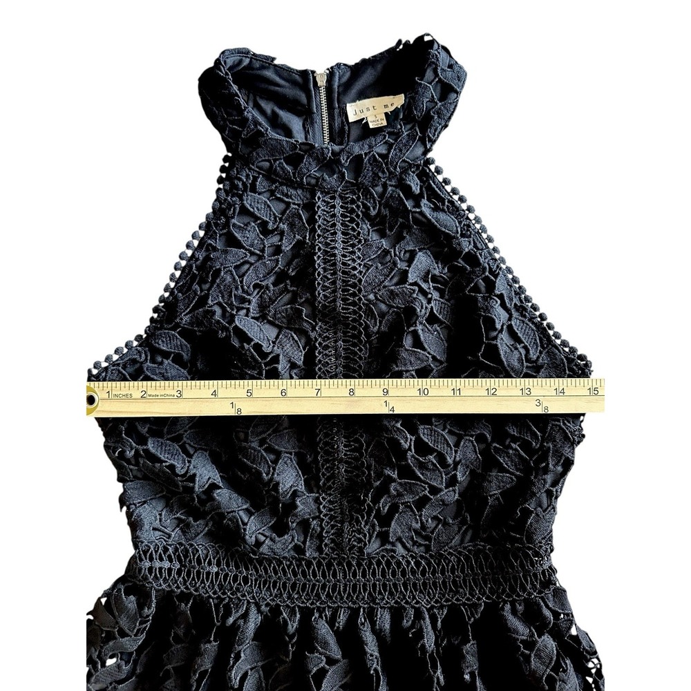 Just Me Black Lace High-Neck Dress Size Small A-Line Dress Floral Cut Outs‎ Sexy - Picture 6 of 11